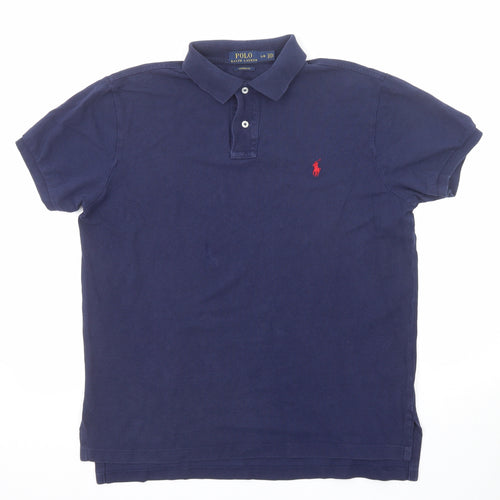 Polo Ralph Lauren Mens Blue Cotton Polo Size L Collared Button