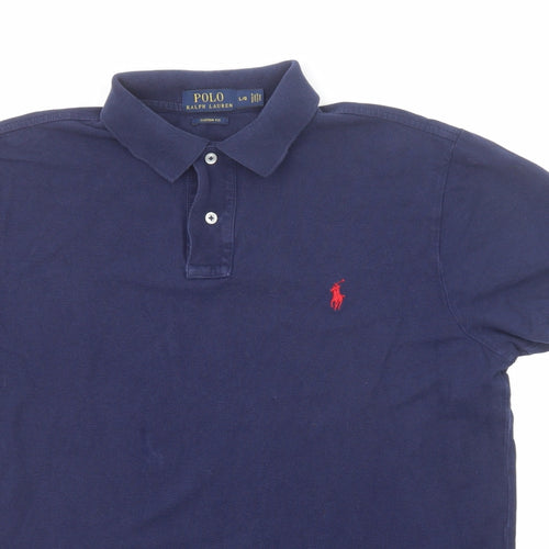Polo Ralph Lauren Mens Blue Cotton Polo Size L Collared Button