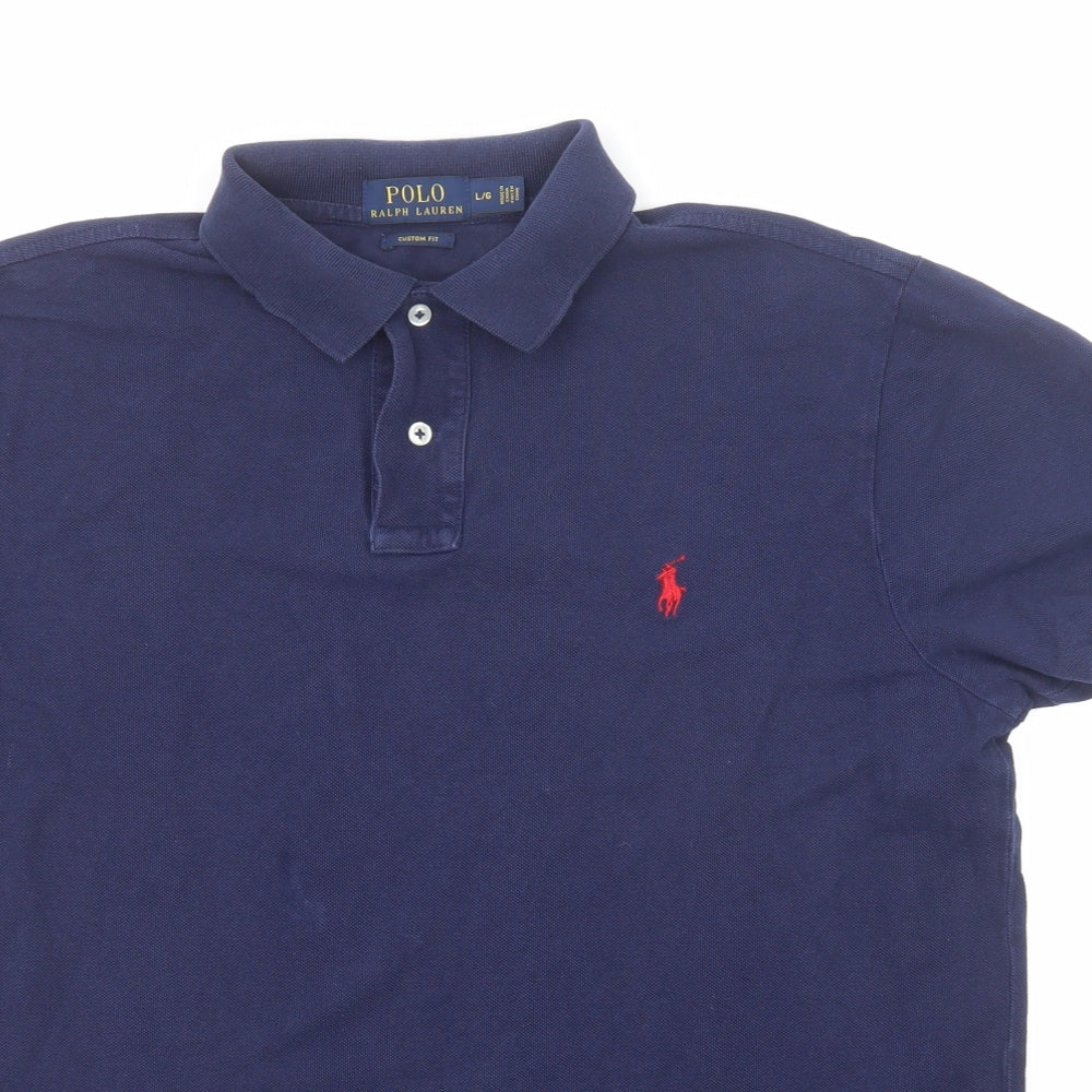 Polo Ralph Lauren Mens Blue Cotton Polo Size L Collared Button