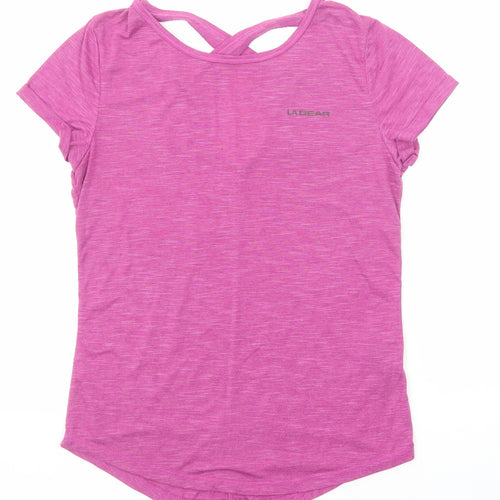 LA Gear Womens Pink Polyester Basic T-Shirt Size 8 Boat Neck Pullover