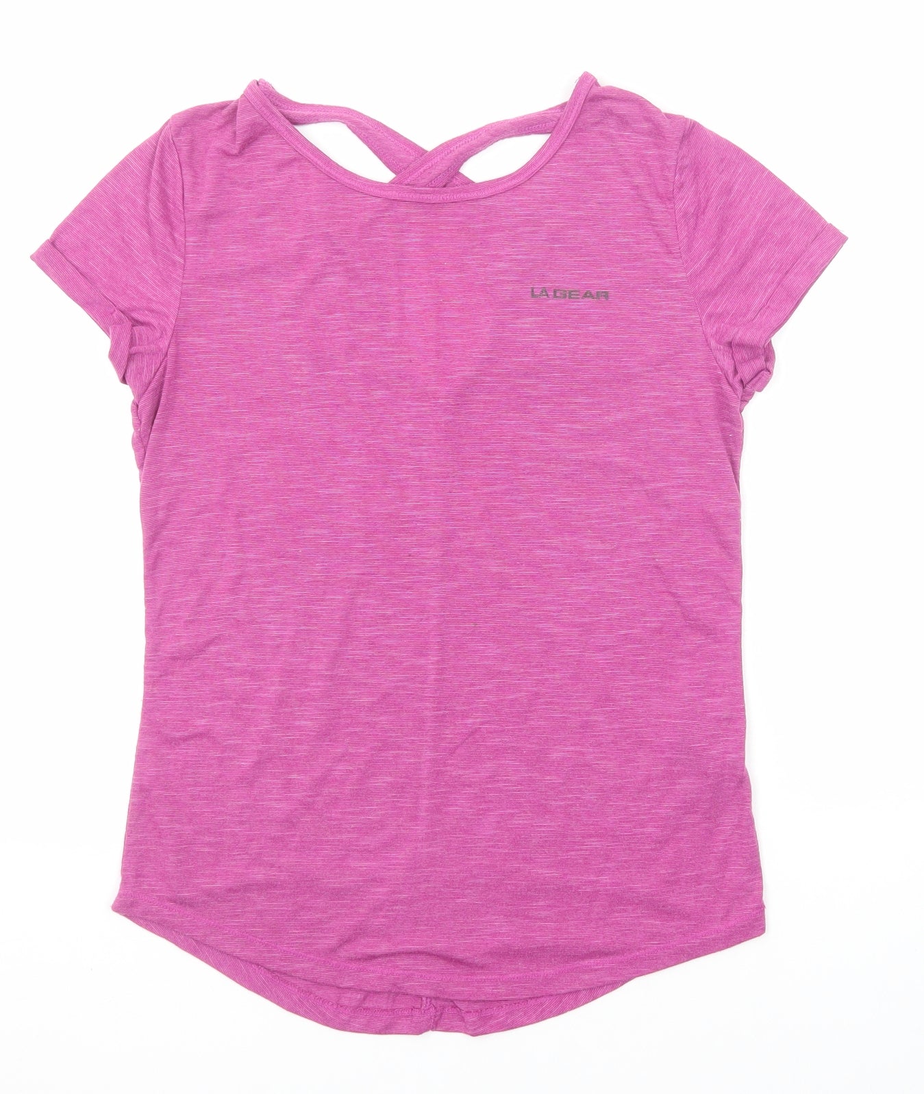LA Gear Womens Pink Polyester Basic T-Shirt Size 8 Boat Neck Pullover