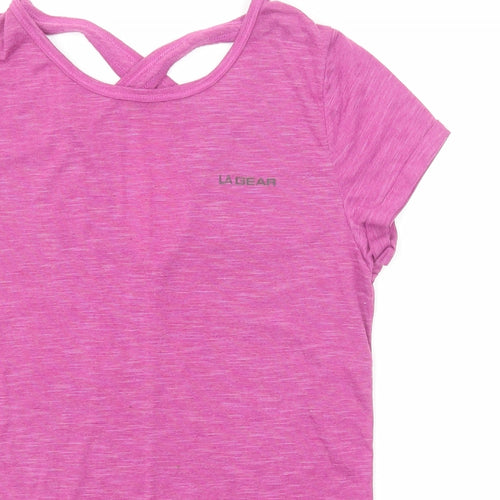 LA Gear Womens Pink Polyester Basic T-Shirt Size 8 Boat Neck Pullover