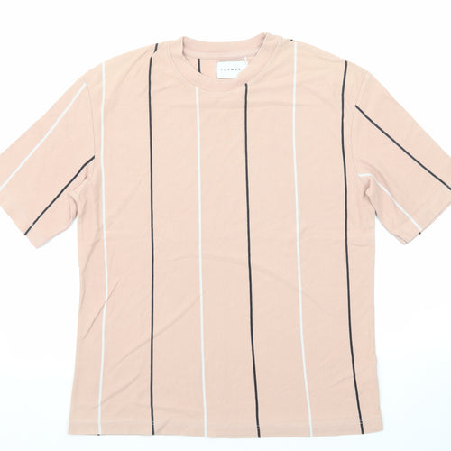 Topman Mens Pink Striped Cotton T-Shirt Size XS Round Neck