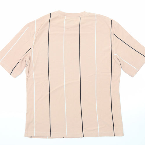 Topman Mens Pink Striped Cotton T-Shirt Size XS Round Neck