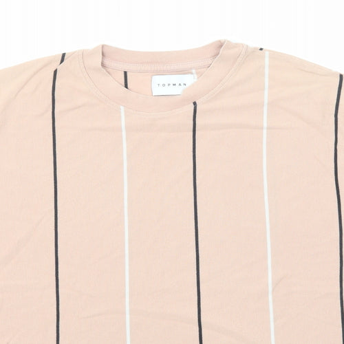 Topman Mens Pink Striped Cotton T-Shirt Size XS Round Neck