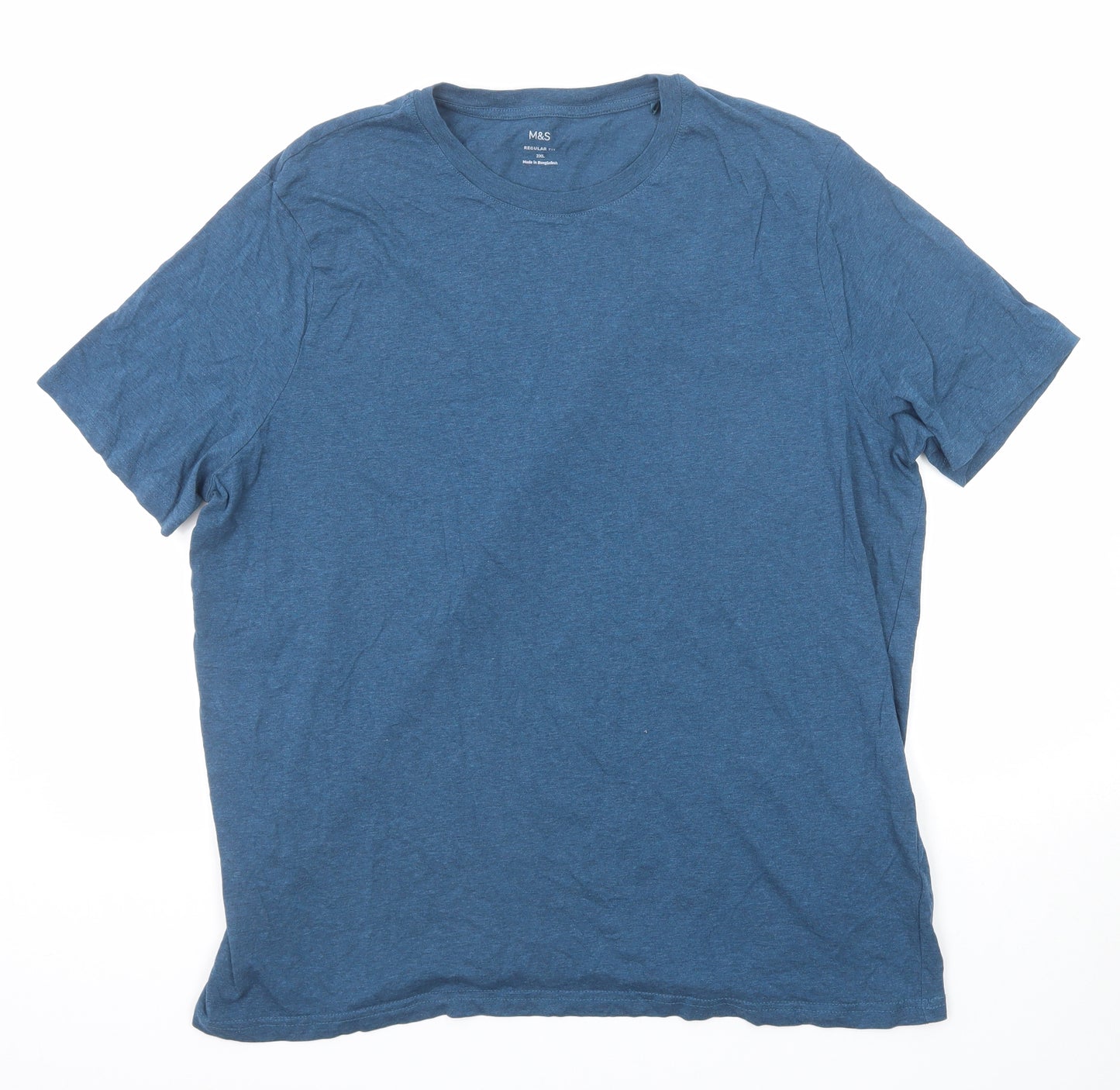 Marks and Spencer Mens Blue Cotton T-Shirt Size 2XL Round Neck