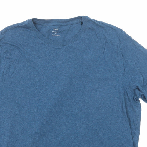 Marks and Spencer Mens Blue Cotton T-Shirt Size 2XL Round Neck