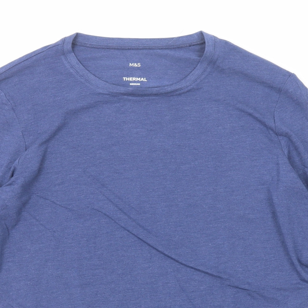 Marks and Spencer Mens Blue Polyester T-Shirt Size M Round Neck