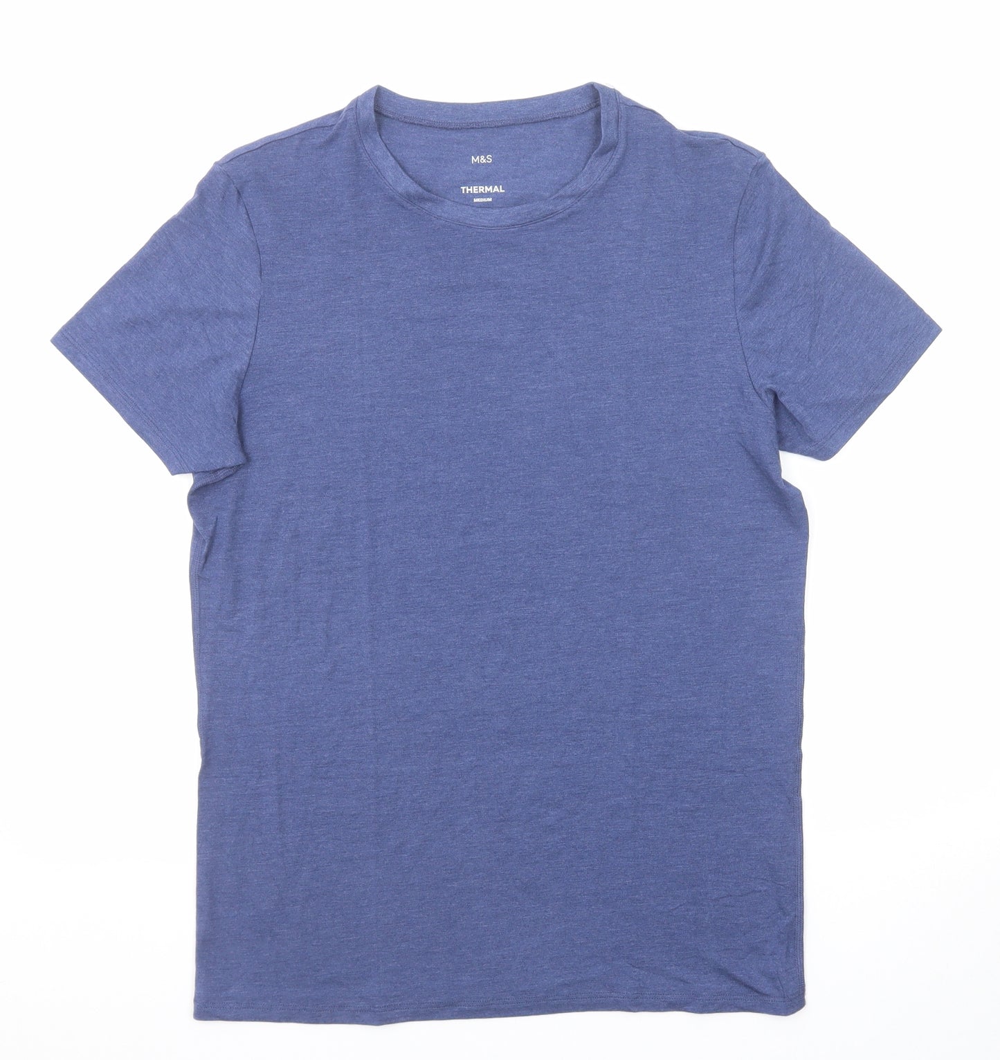 Marks and Spencer Mens Blue Polyester T-Shirt Size M Round Neck