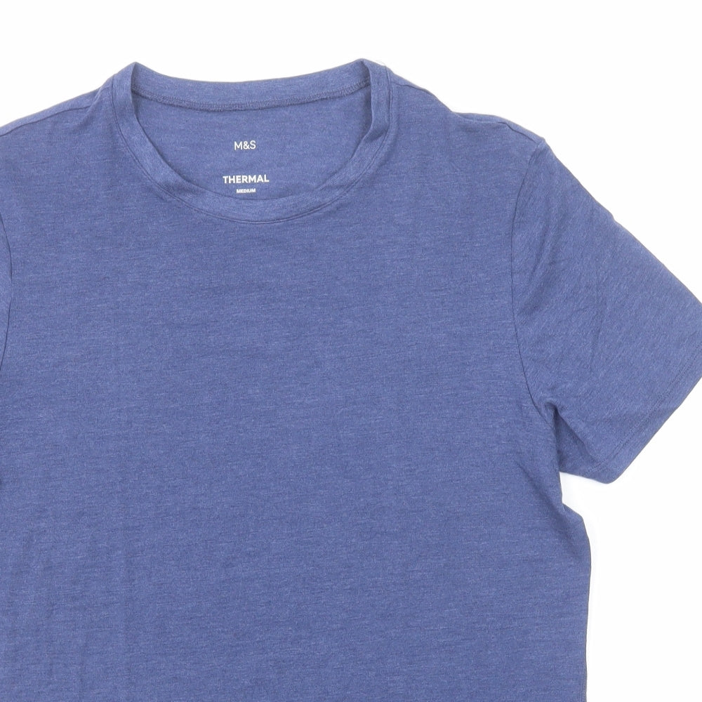 Marks and Spencer Mens Blue Polyester T-Shirt Size M Round Neck