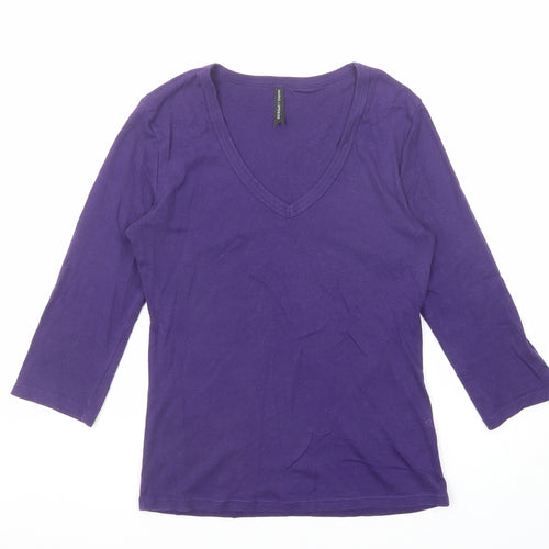 Marks and Spencer Womens Purple Cotton Basic T-Shirt Size 12 V-Neck