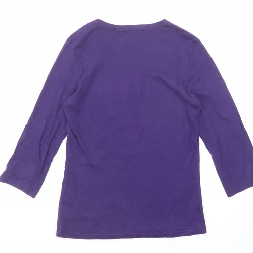 Marks and Spencer Womens Purple Cotton Basic T-Shirt Size 12 V-Neck