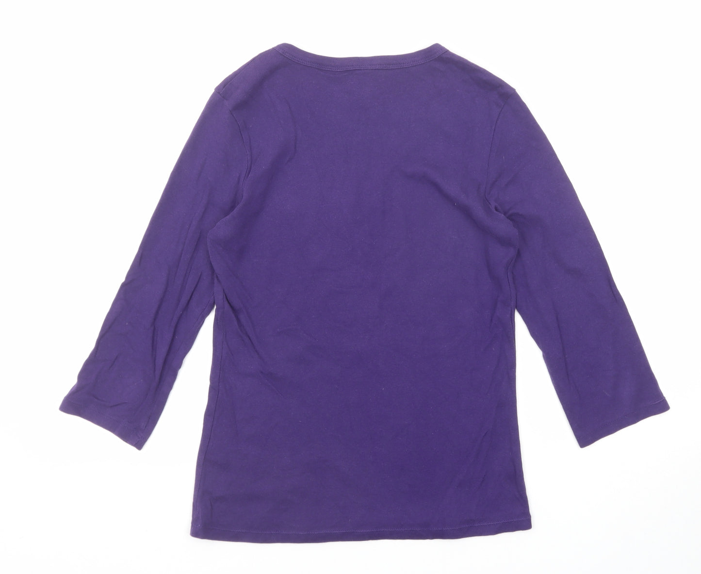 Marks and Spencer Womens Purple Cotton Basic T-Shirt Size 12 V-Neck