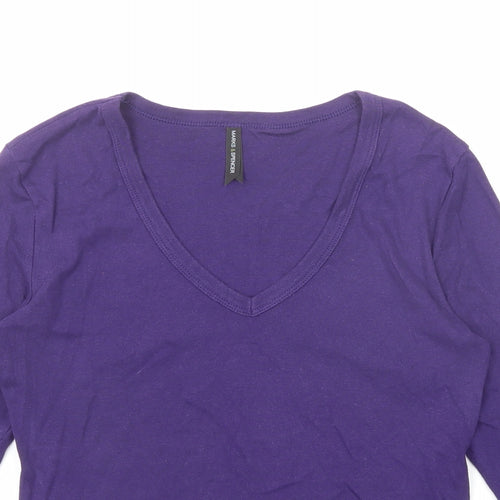 Marks and Spencer Womens Purple Cotton Basic T-Shirt Size 12 V-Neck