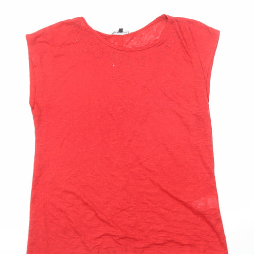 Warehouse Womens Red Polyester Basic Blouse Size 14 Boat Neck