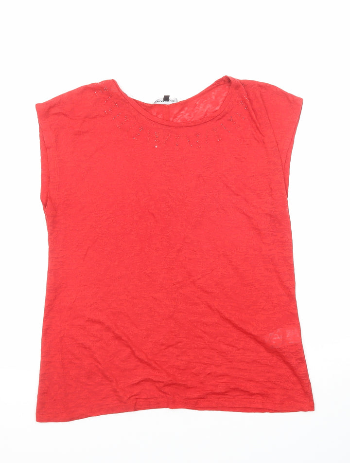 Warehouse Womens Red Polyester Basic Blouse Size 14 Boat Neck