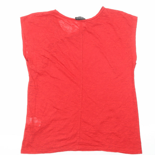 Warehouse Womens Red Polyester Basic Blouse Size 14 Boat Neck