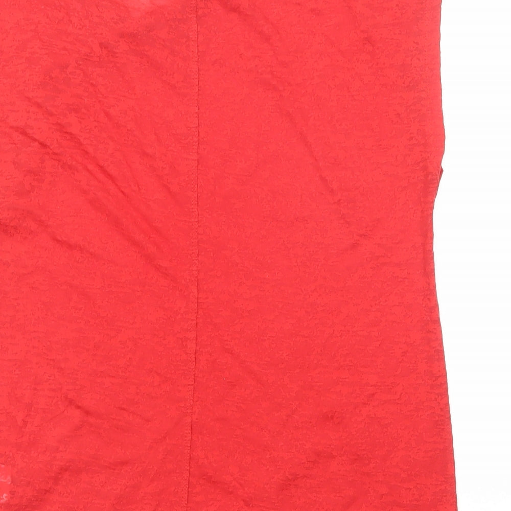Warehouse Womens Red Polyester Basic Blouse Size 14 Boat Neck