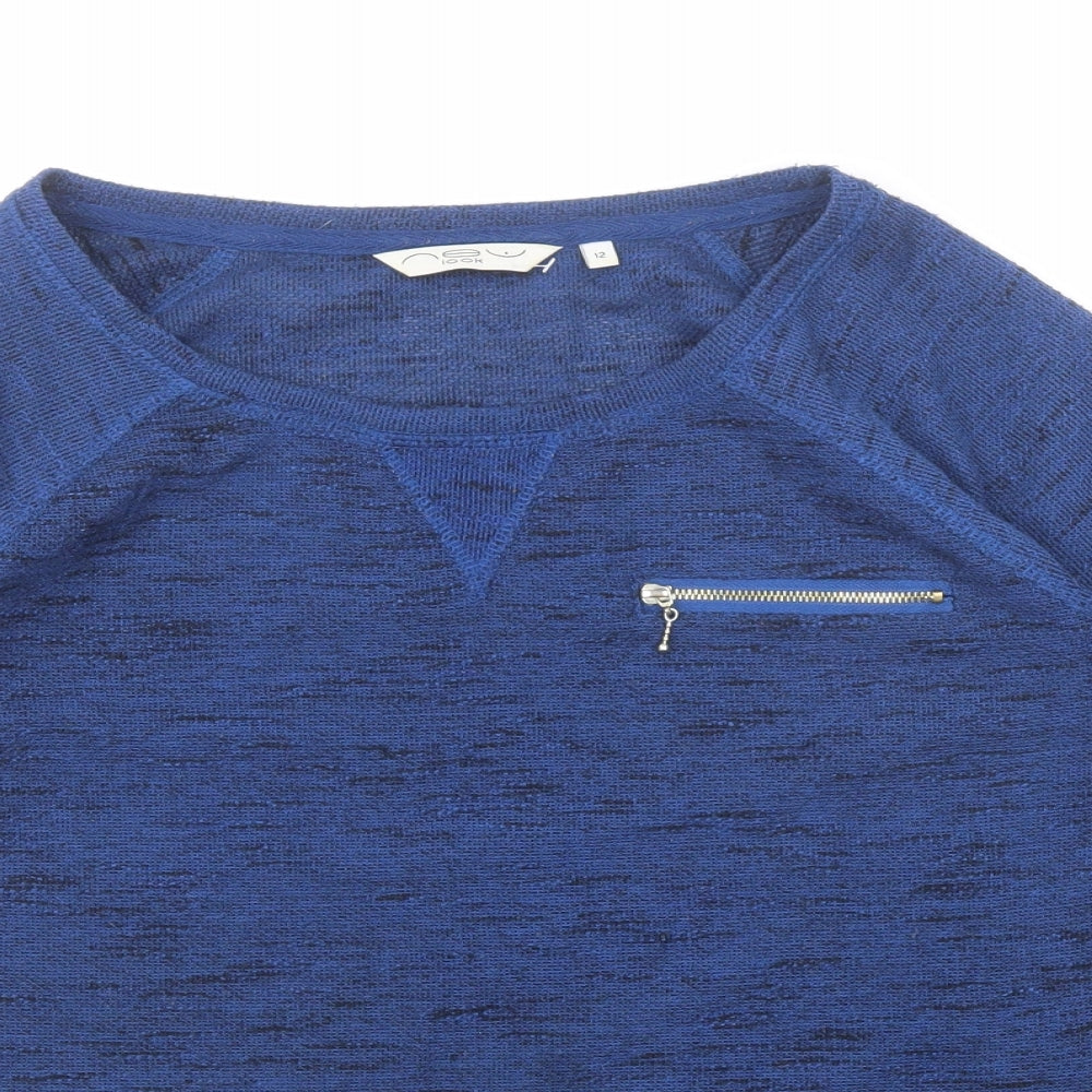 New Look Womens Blue Polyester Basic Blouse Size 12 Boat Neck - Marl