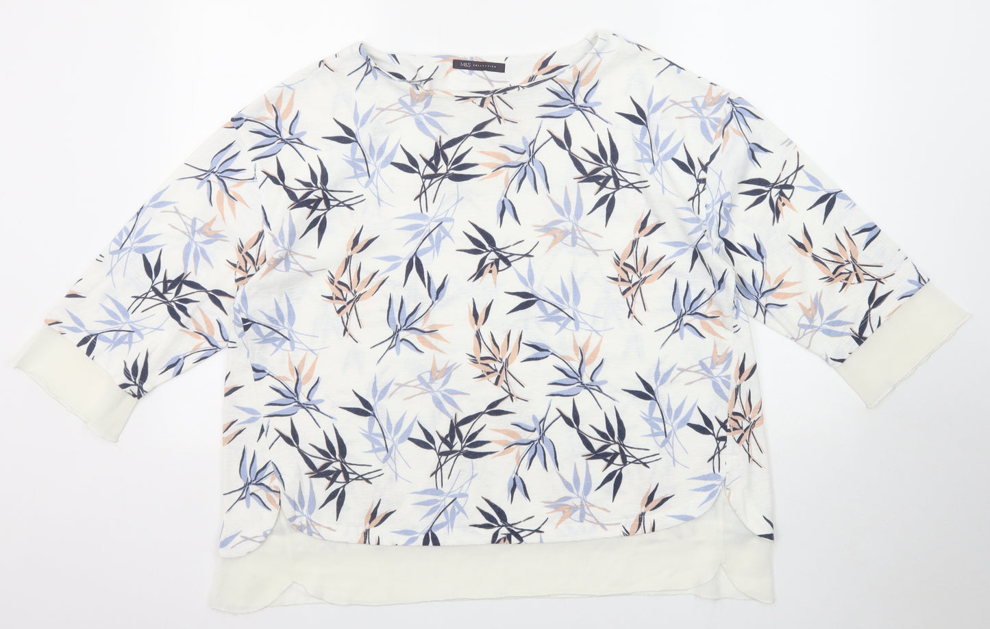 Marks and Spencer Womens White Geometric Polyester Basic Blouse Size 18 Boat Neck