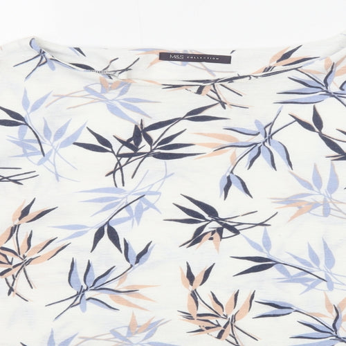 Marks and Spencer Womens White Geometric Polyester Basic Blouse Size 18 Boat Neck