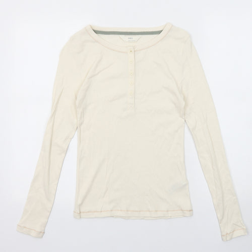 Marks and Spencer Womens Ivory Cotton Basic T-Shirt Size 8 Henley - Ribbed