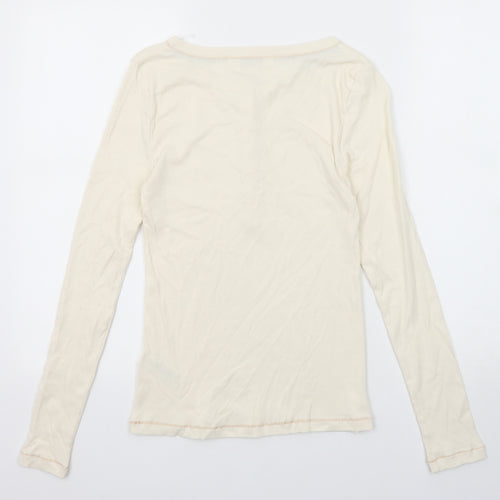 Marks and Spencer Womens Ivory Cotton Basic T-Shirt Size 8 Henley - Ribbed