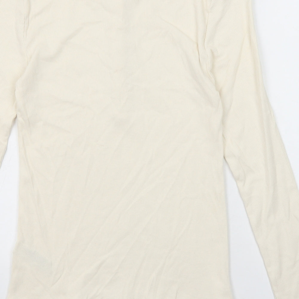 Marks and Spencer Womens Ivory Cotton Basic T-Shirt Size 8 Henley - Ribbed