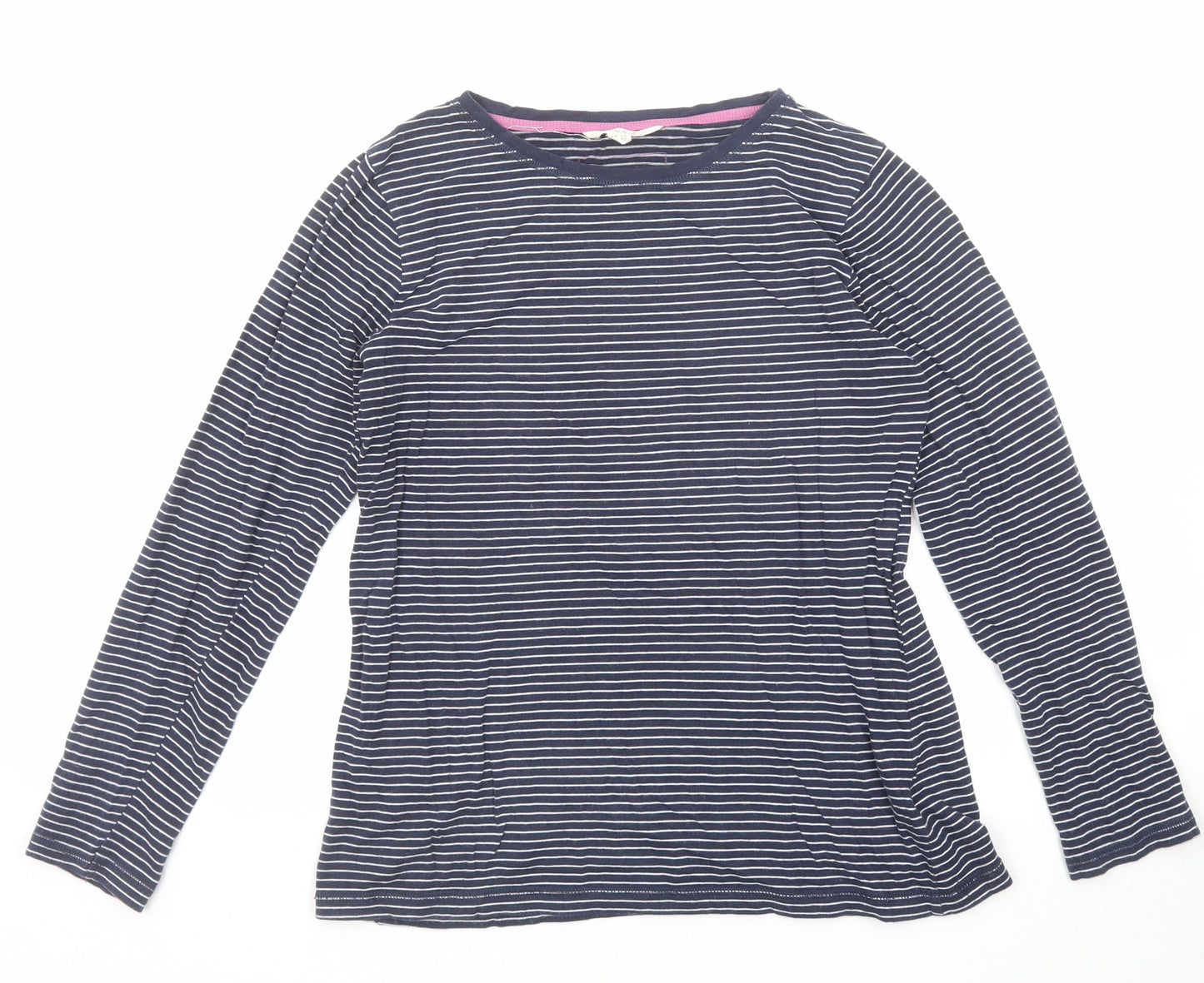 White Stuff Womens Blue Striped Cotton Basic T-Shirt Size 12 Boat Neck