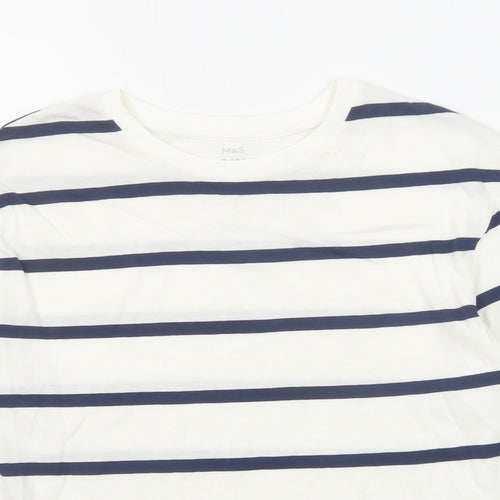 Marks and Spencer Boys Blue Striped Cotton Basic T-Shirt Size 11-12 Years Crew Neck Pullover