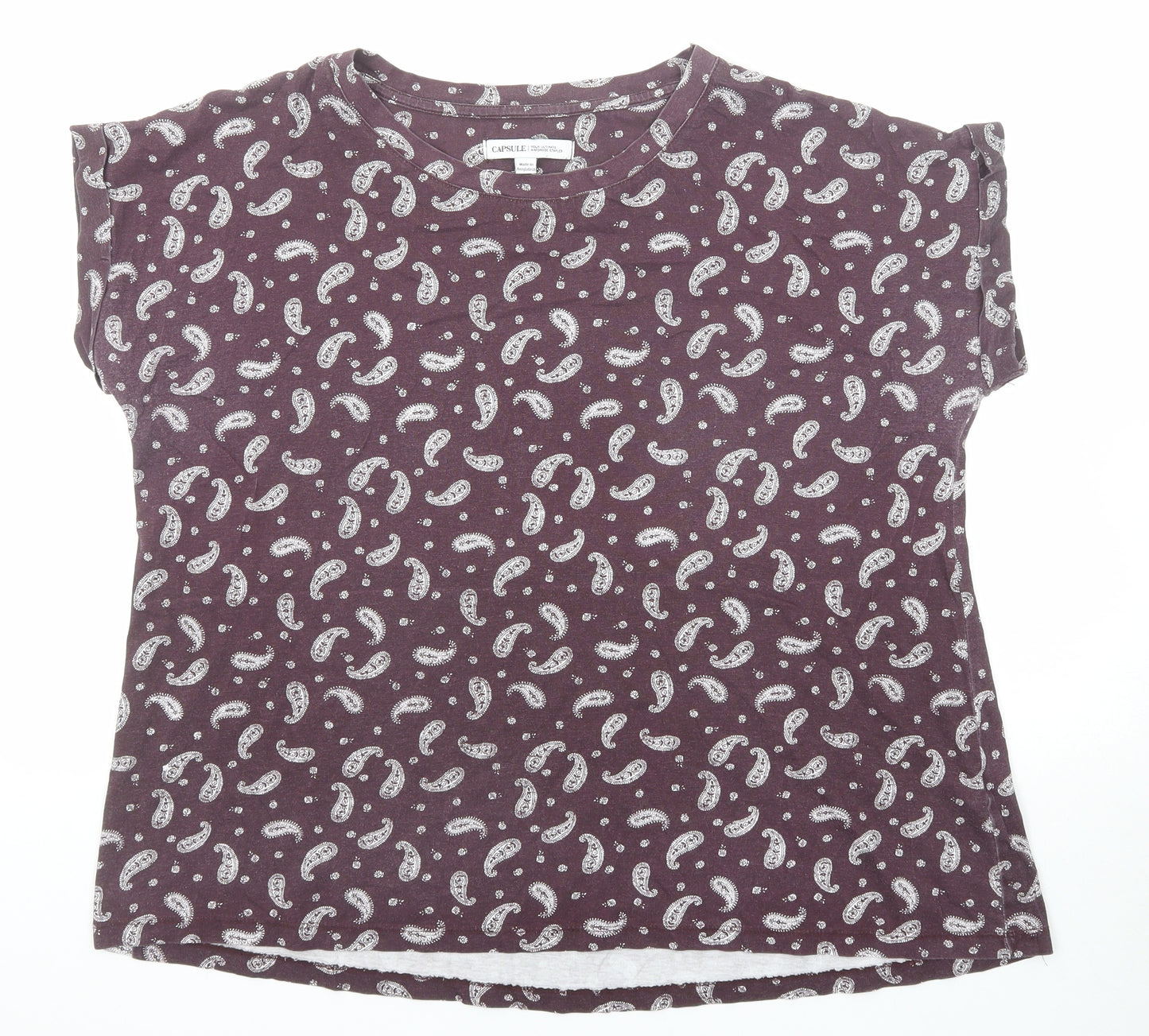 Capsule Womens Purple Paisley Cotton Basic T-Shirt Size 20 Round Neck
