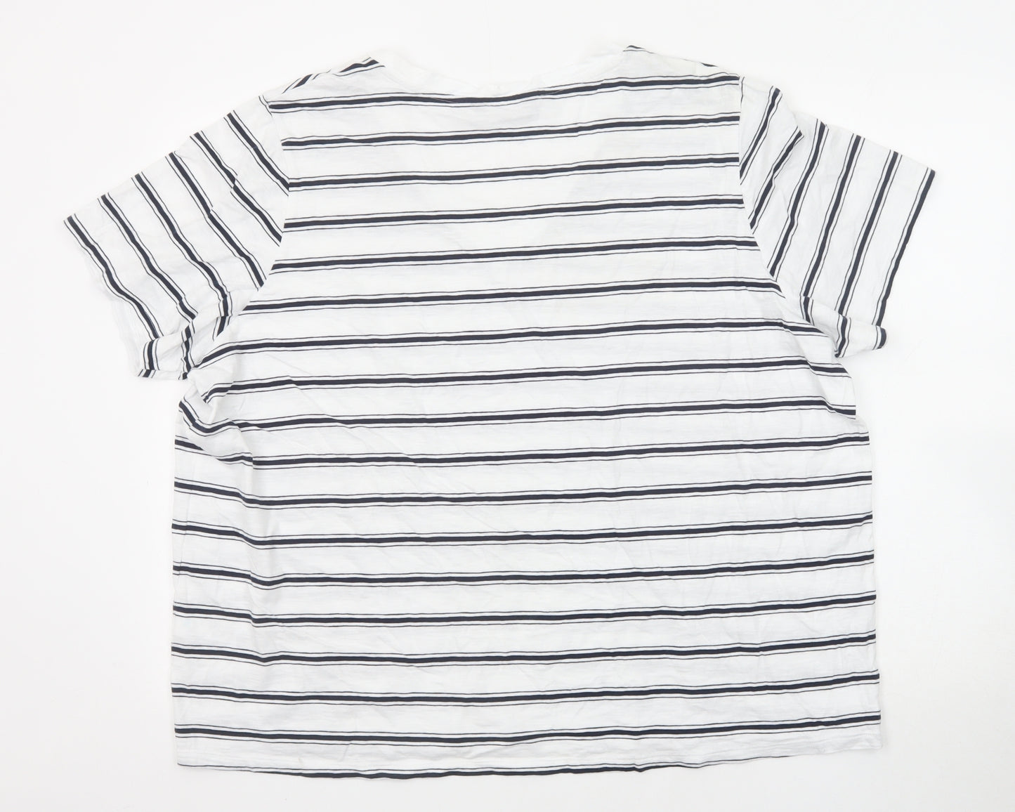 Marks and Spencer Womens White Striped Cotton Basic T-Shirt Size 24 V-Neck