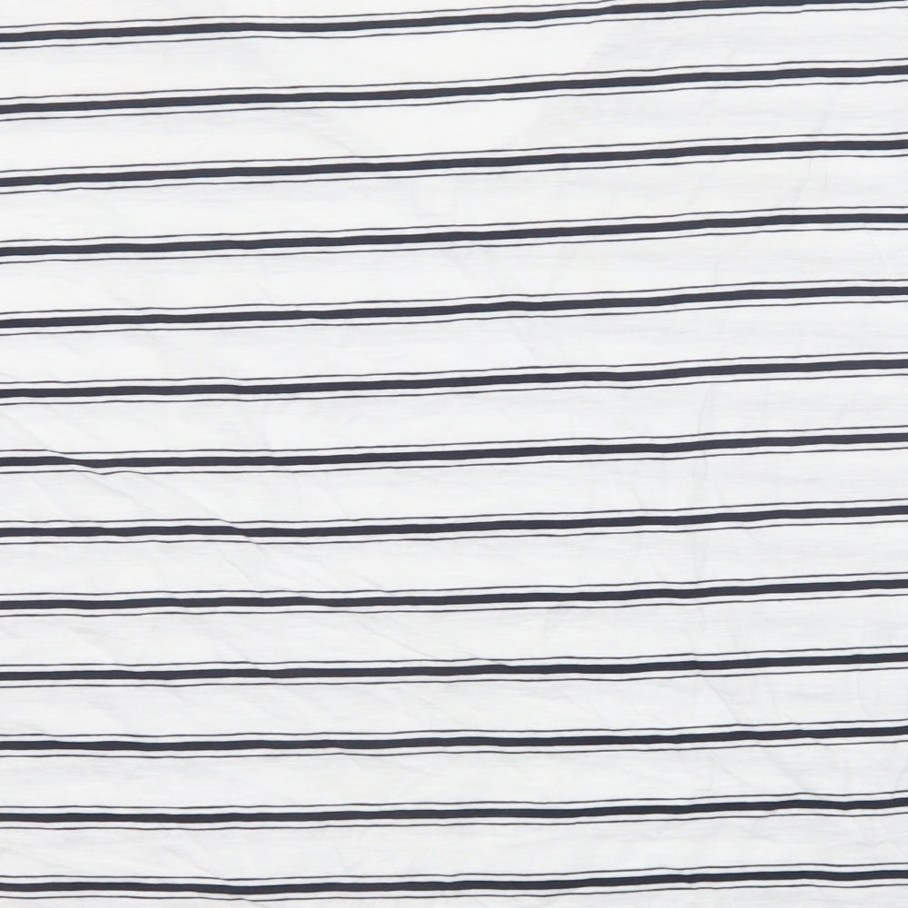 Marks and Spencer Womens White Striped Cotton Basic T-Shirt Size 24 V-Neck