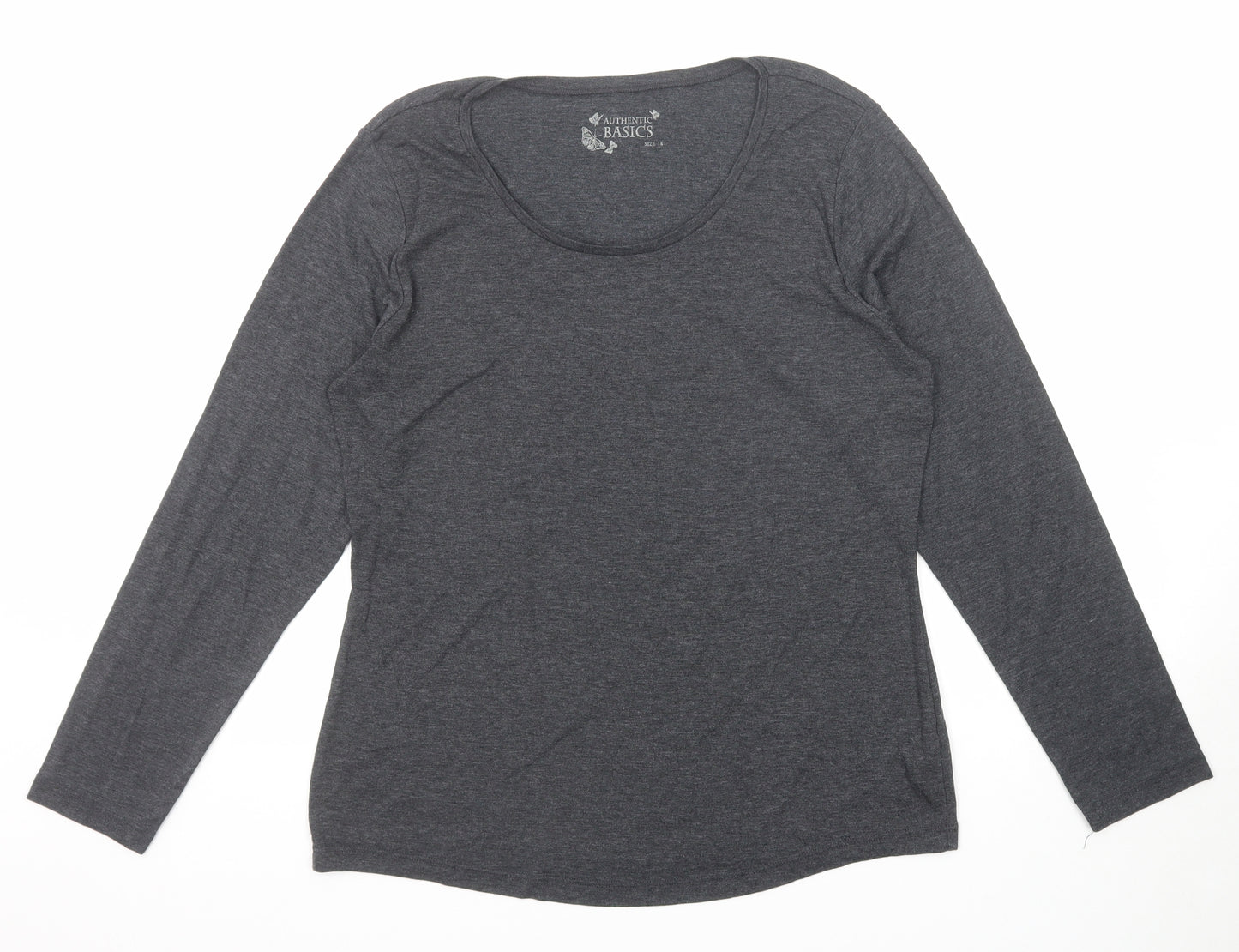 BHS Womens Grey Cotton Basic T-Shirt Size 18 Round Neck