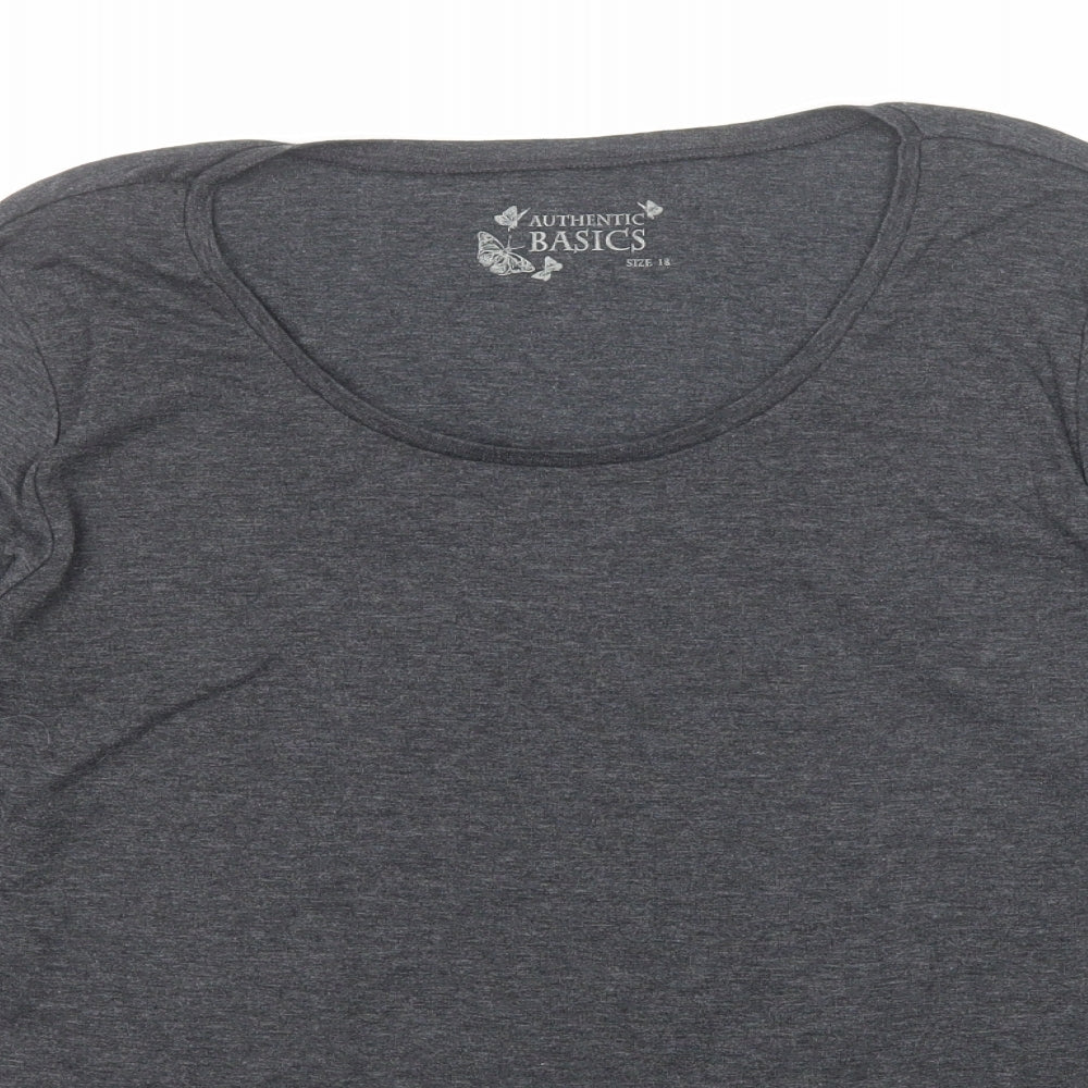 BHS Womens Grey Cotton Basic T-Shirt Size 18 Round Neck