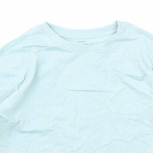 Marks and Spencer Boys Blue Cotton Basic T-Shirt Size 6-7 Years Crew Neck Pullover