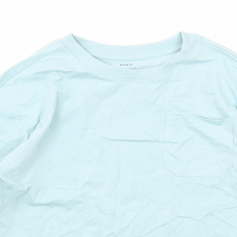 Marks and Spencer Boys Blue Cotton Basic T-Shirt Size 6-7 Years Crew Neck Pullover