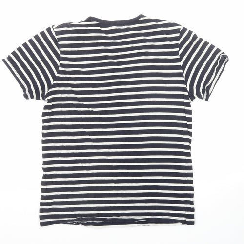 Topman Mens Blue Striped Cotton T-Shirt Size S Round Neck