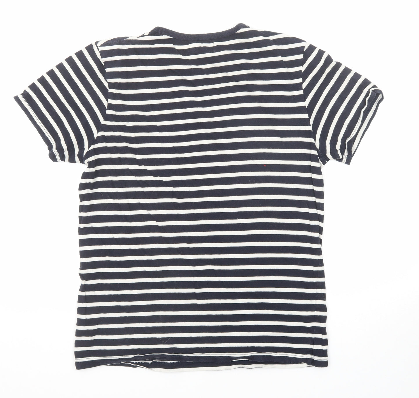 Topman Mens Blue Striped Cotton T-Shirt Size S Round Neck