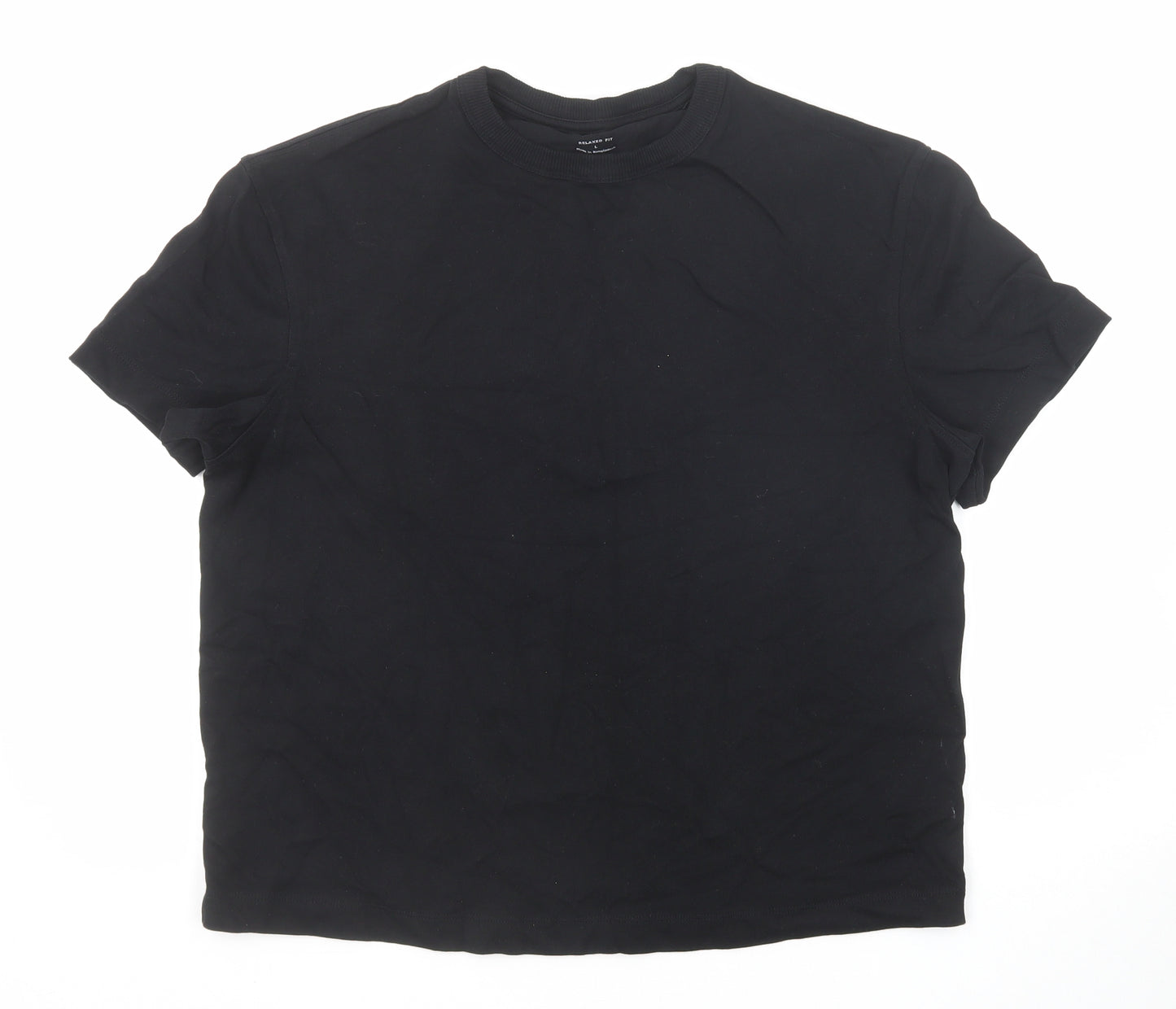 Marks and Spencer Womens Black Cotton Basic T-Shirt Size L Crew Neck