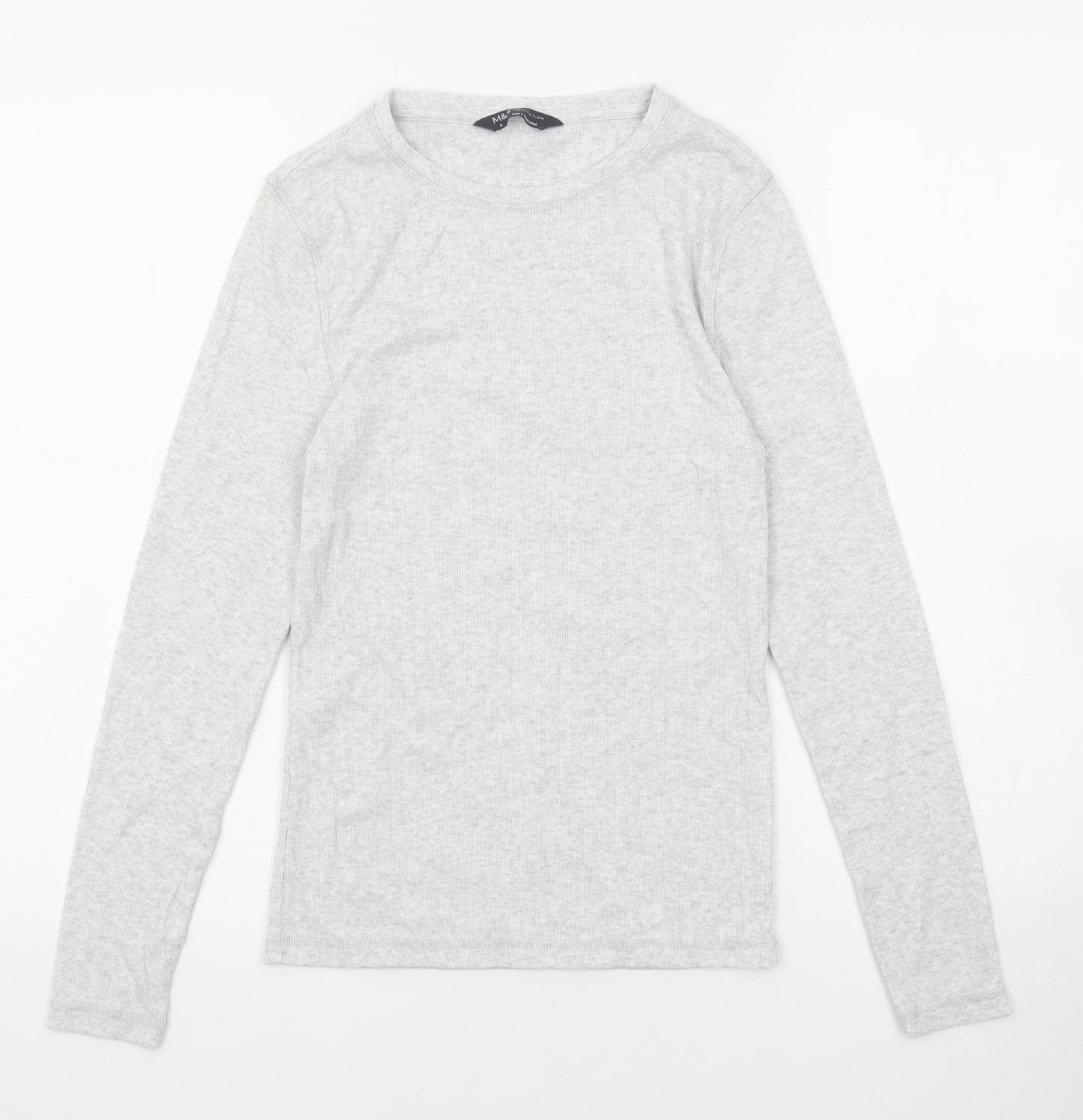Marks and Spencer Womens Grey Polyester Basic T-Shirt Size 8 Round Neck