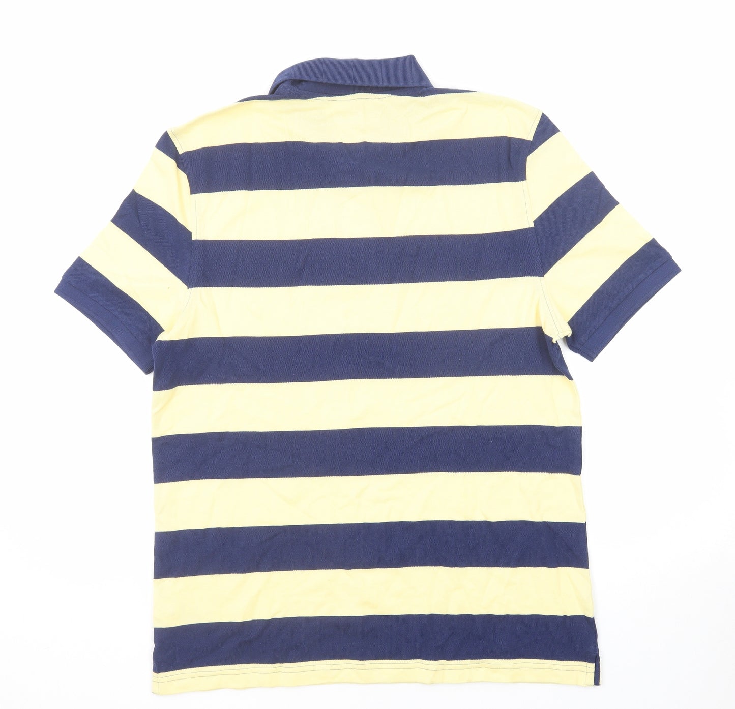 Marks and Spencer Mens Blue Striped Cotton Polo Size M Collared Button