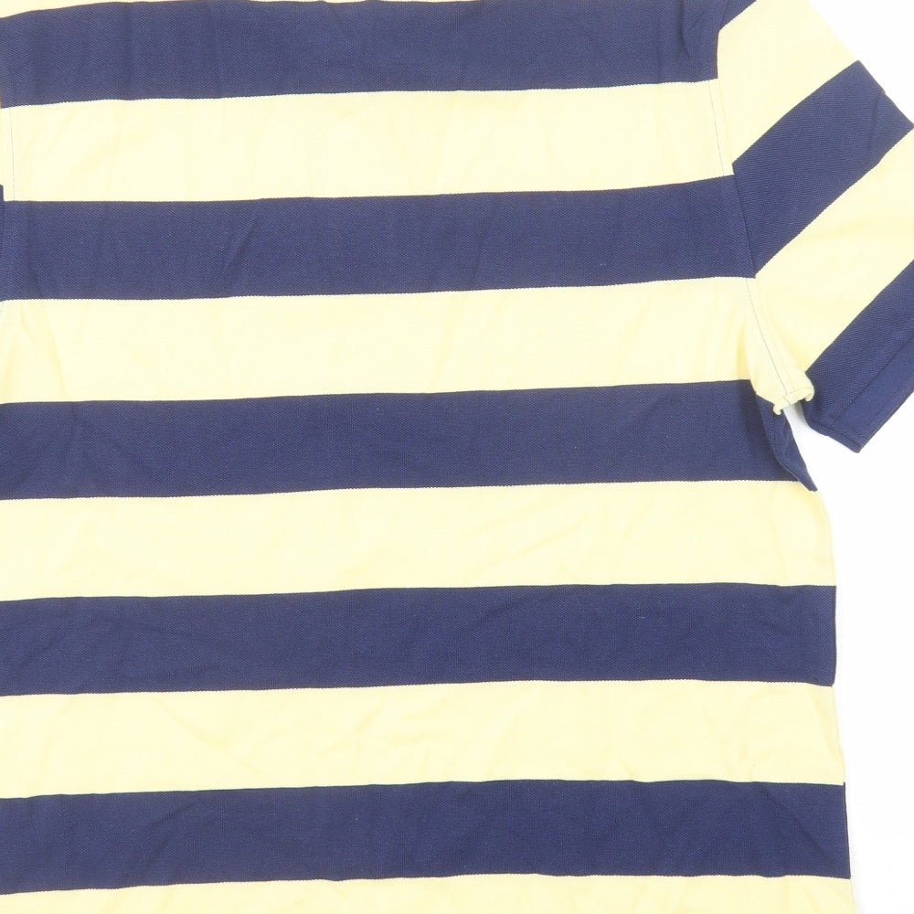 Marks and Spencer Mens Blue Striped Cotton Polo Size M Collared Button