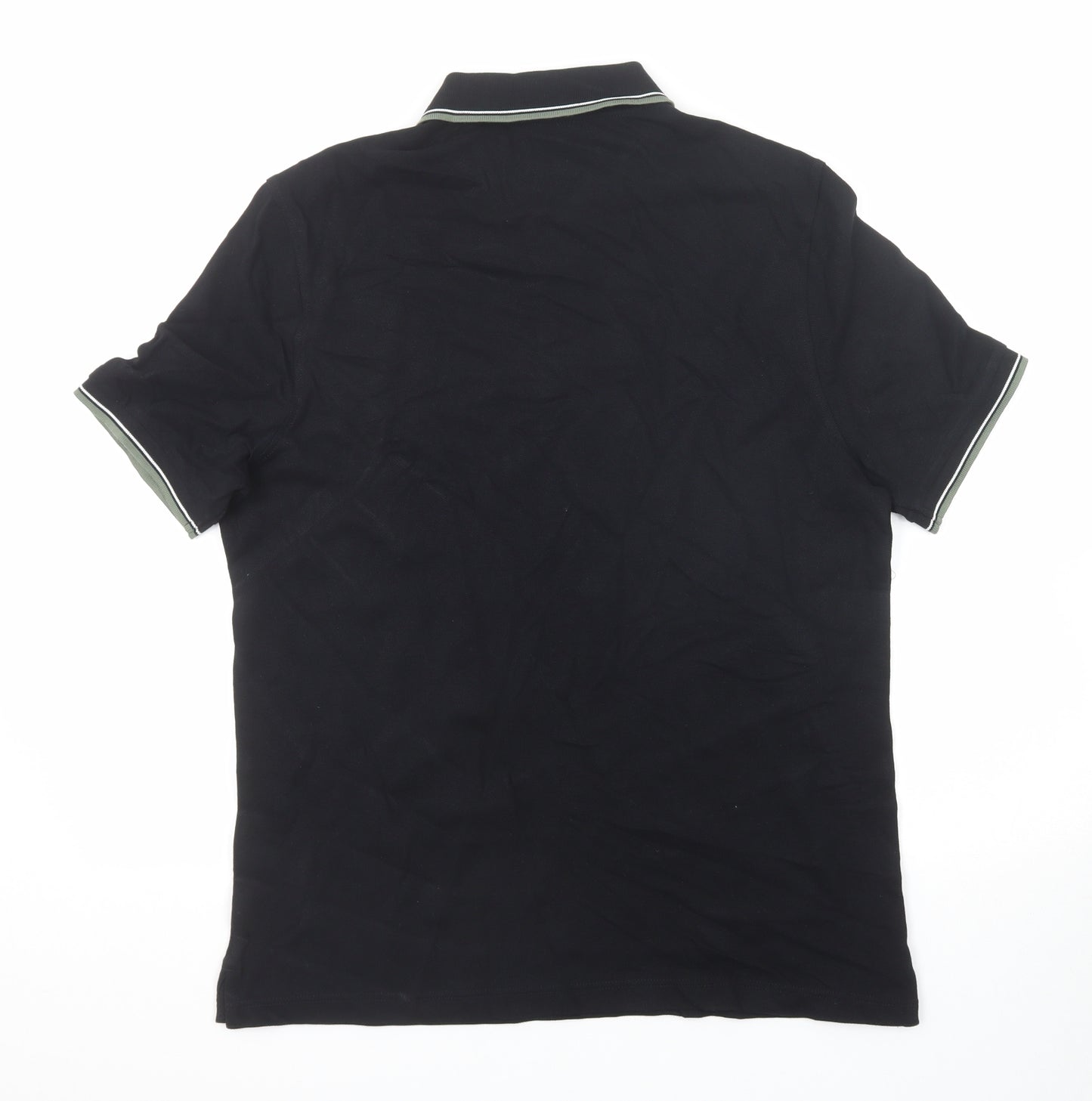 Marks and Spencer Mens Black Cotton Polo Size M Collared Button