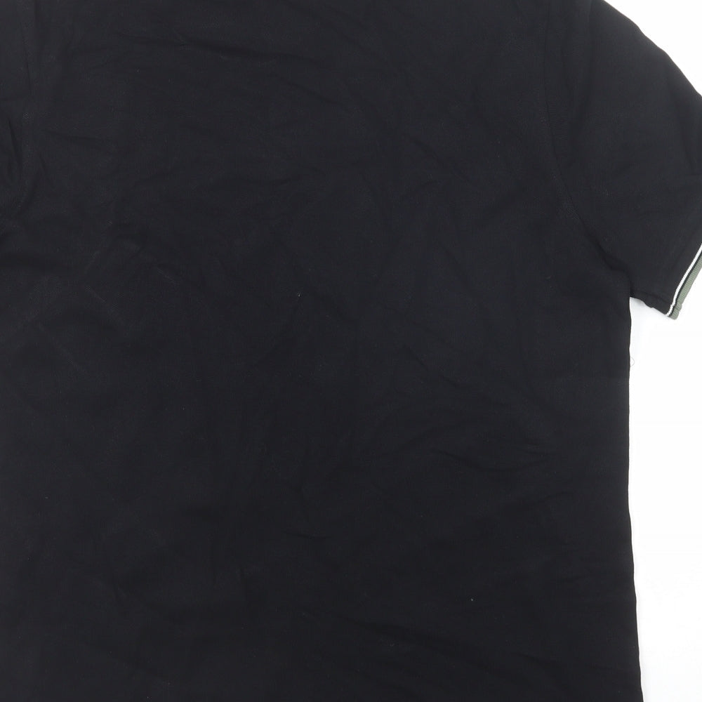 Marks and Spencer Mens Black Cotton Polo Size M Collared Button