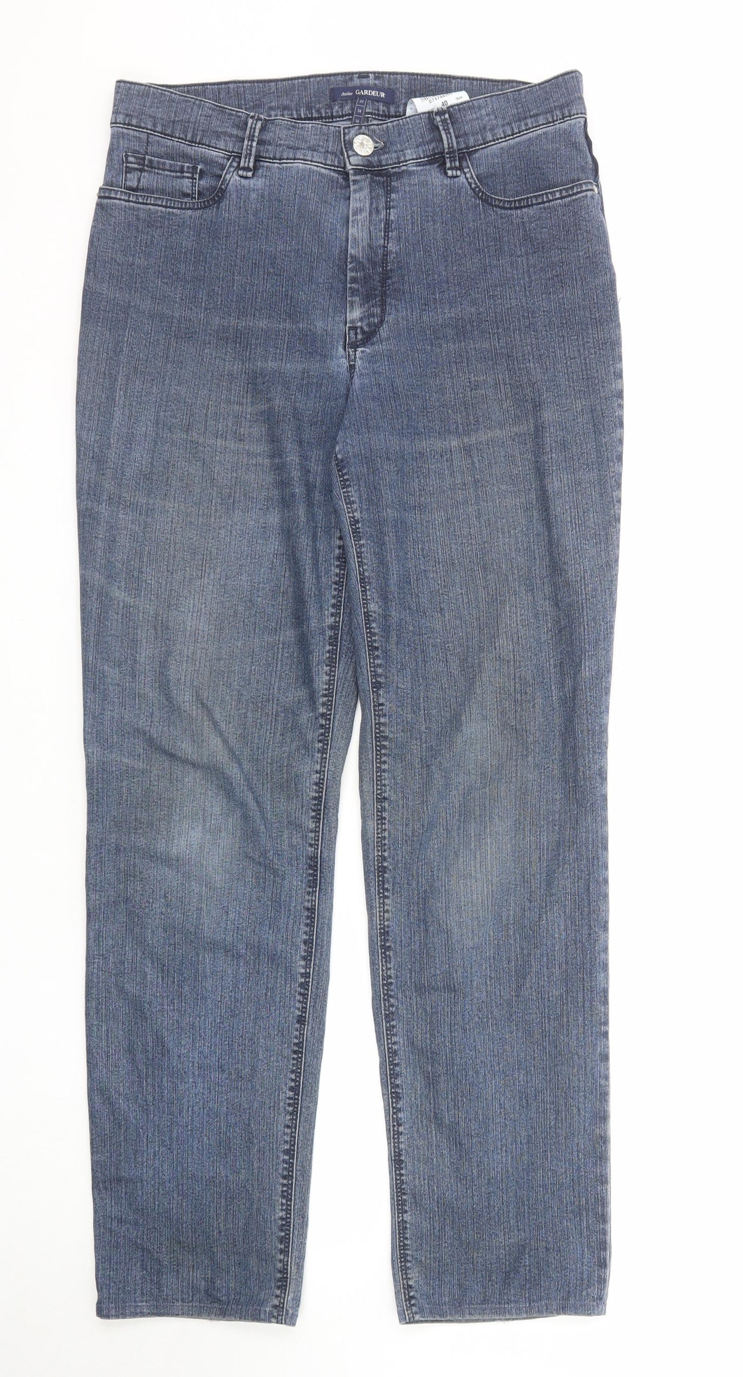 Atelier Womens Blue Cotton Straight Jeans Size 12 Regular Zip