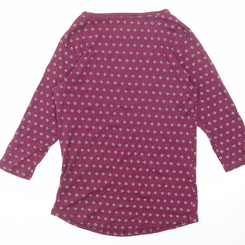 Marks and Spencer Womens Purple Geometric Cotton Basic T-Shirt Size 14 Round Neck