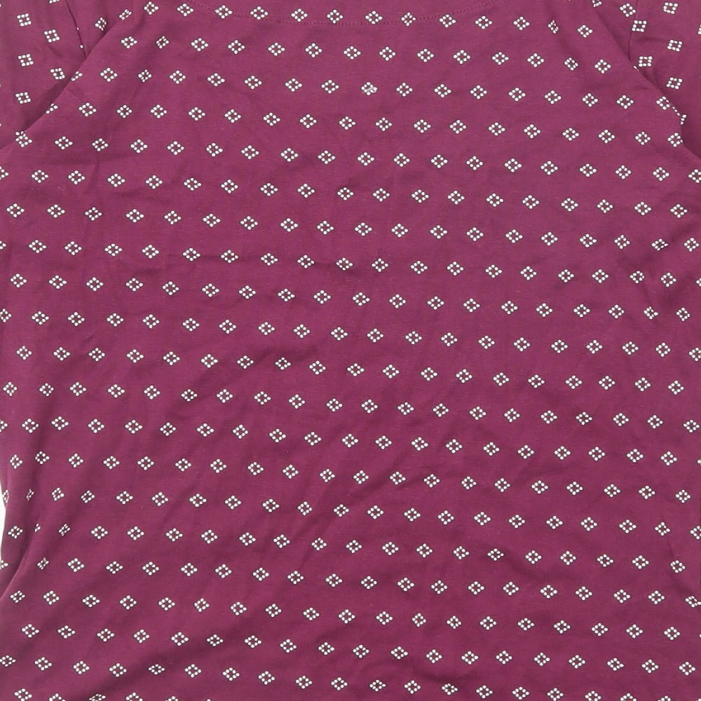 Marks and Spencer Womens Purple Geometric Cotton Basic T-Shirt Size 14 Round Neck