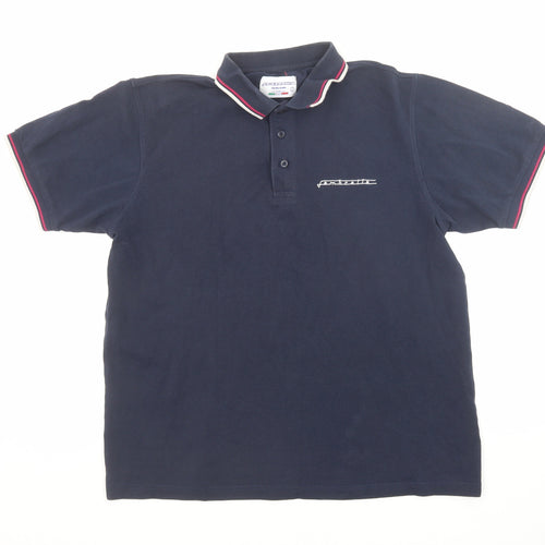Lambretta Mens Blue Cotton Polo Size L Collared Button
