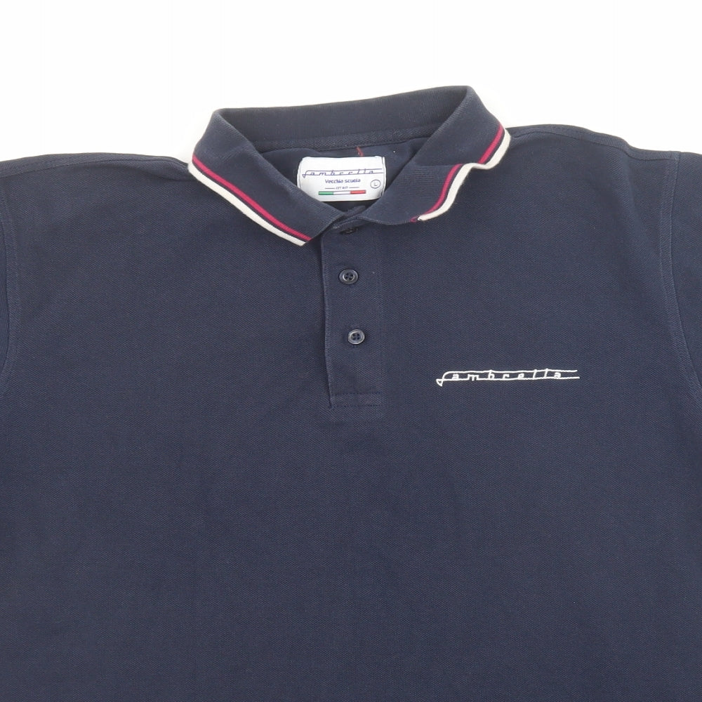 Lambretta Mens Blue Cotton Polo Size L Collared Button